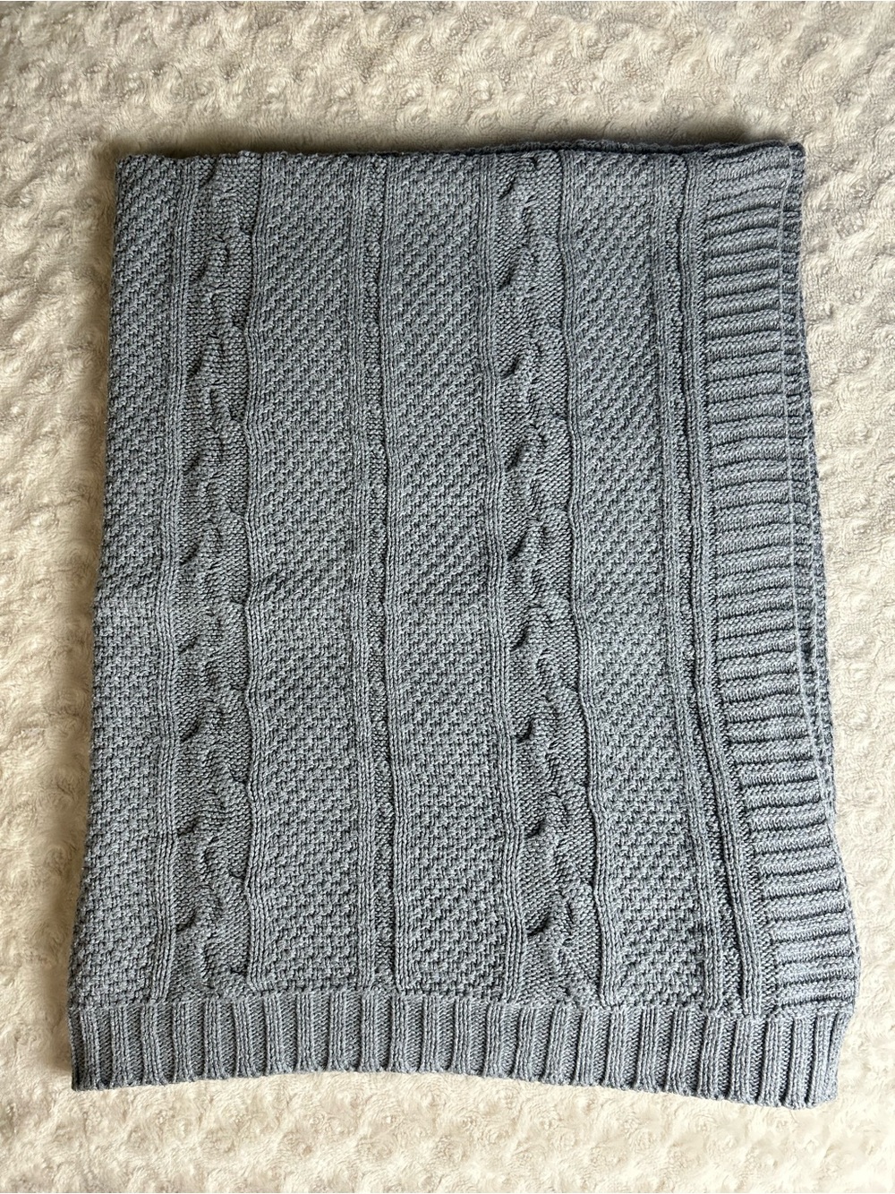 Made In India Solid Gray Cable Sweater Knit Baby Blanket Vertex Industries